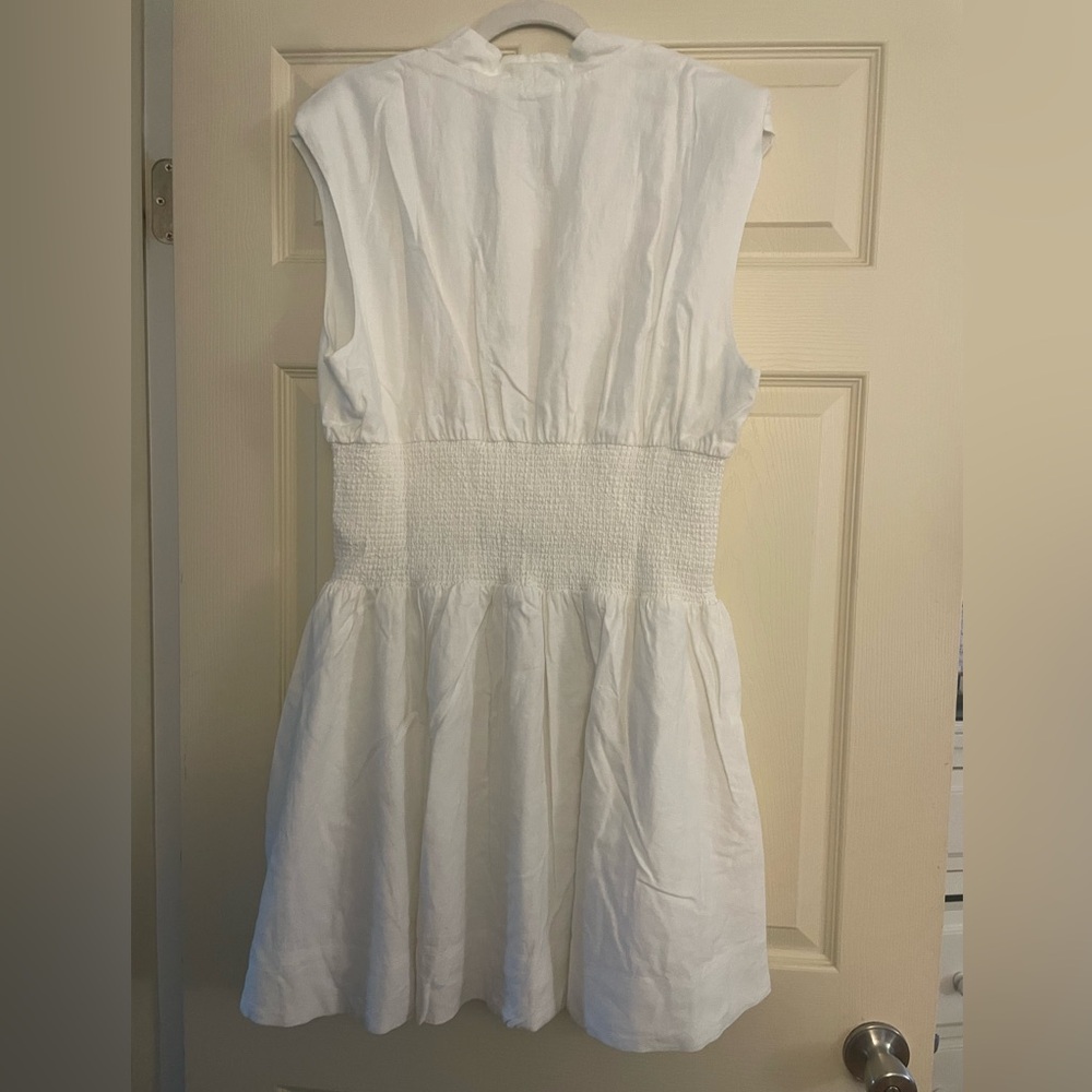The Tommie Cap-Sleeve Linen Smocked Front-Zip Mini Shirt Dress - Picture 5 of 6